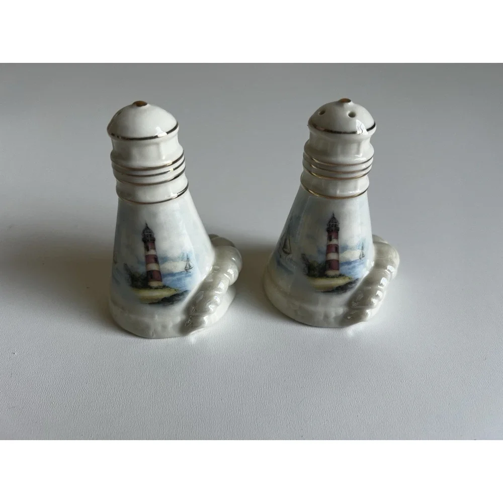 Lighthouse Cove ceramic salt & pepper shakers With lighthouse and sailboat #117
